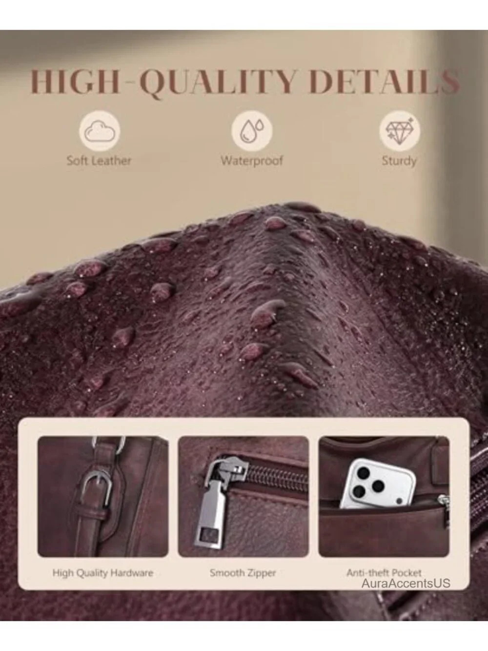 Vegan Leather Hobo Satchel Purse with Two Straps